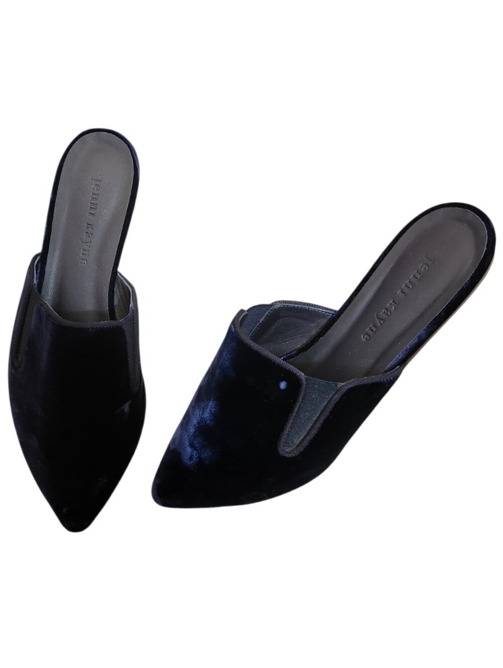 Jenni Kayne Navy Velvet Pointed Toe Slip On Mules Flats Size 36 Midnight Blue
